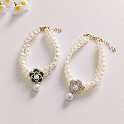 Vintage Floral Pearl Pet Necklace for Small Dogs