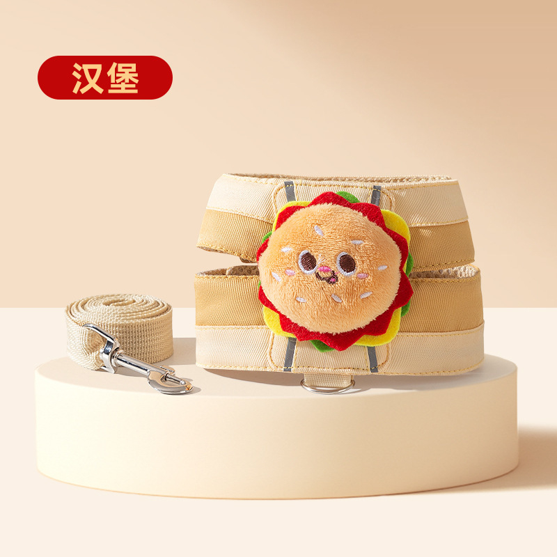 Hamburger French Fries Plush Cat Harness Leash Set Sizes S M L XL