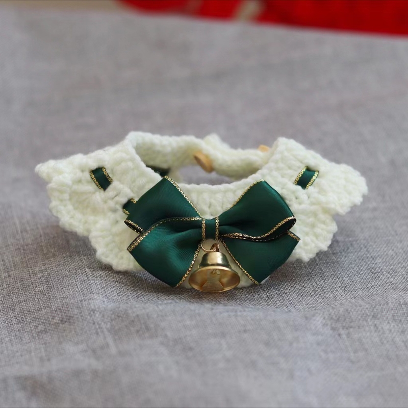 Wool Cat Collar with Bow Pendant in Burgundy Dark Green Blush Pink Navy Blue