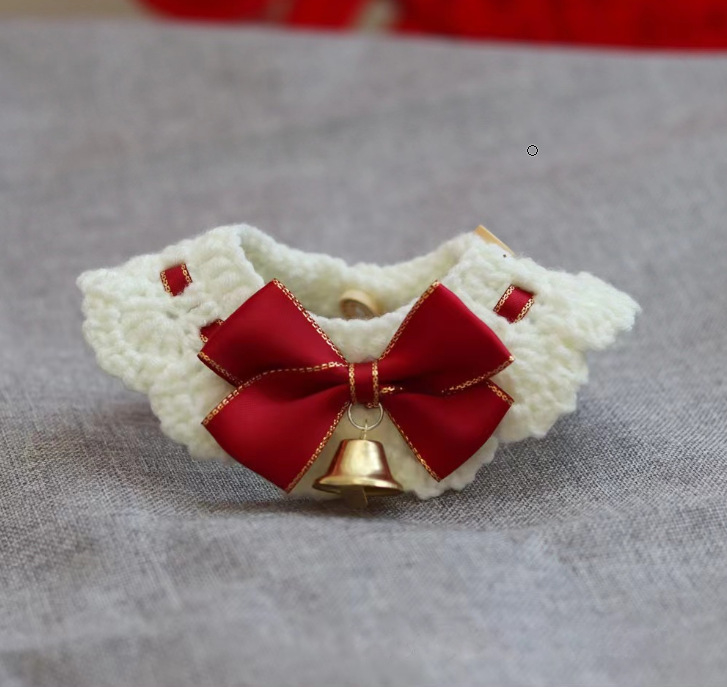 Wool Cat Collar with Bow Pendant in Burgundy Dark Green Blush Pink Navy Blue