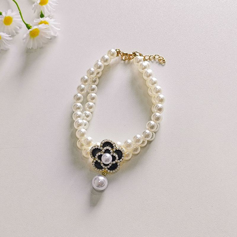 Vintage Floral Pearl Pet Necklace for Small Dogs